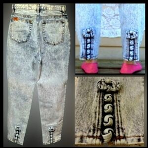 Vtg 80s Jordache JeanJer acid wash denim ankle bows high waist mom jeans 6